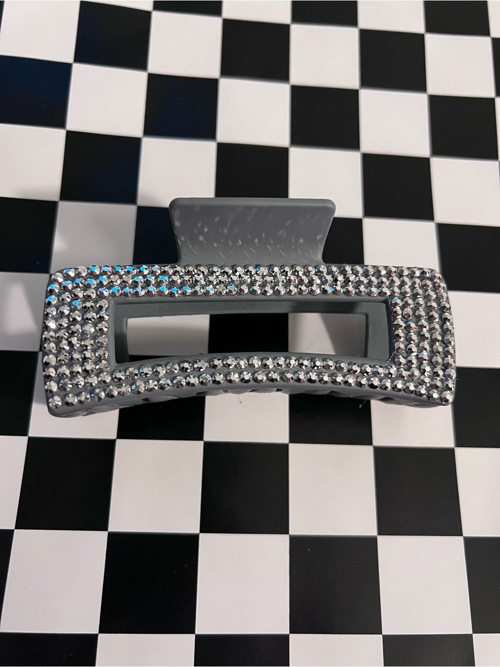 Hand Bedazzled Gray Rhinestone Claw Clip | Adult Accessory Double-Sided Sparkle